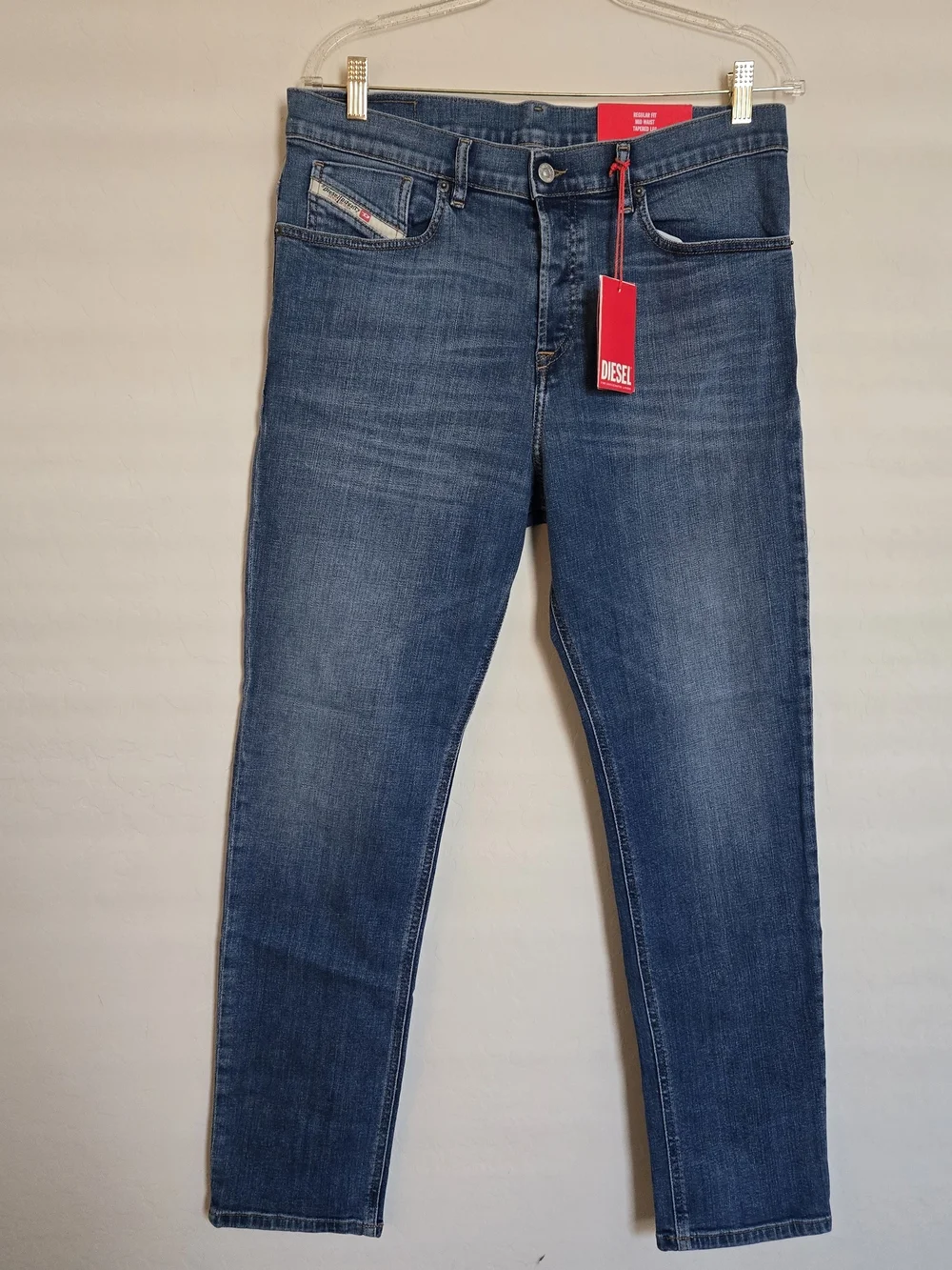 NWT Diesel 2005 D-Fining Jeans Men W33 L32 Regular Fit Tapered Blue Denim Stretc